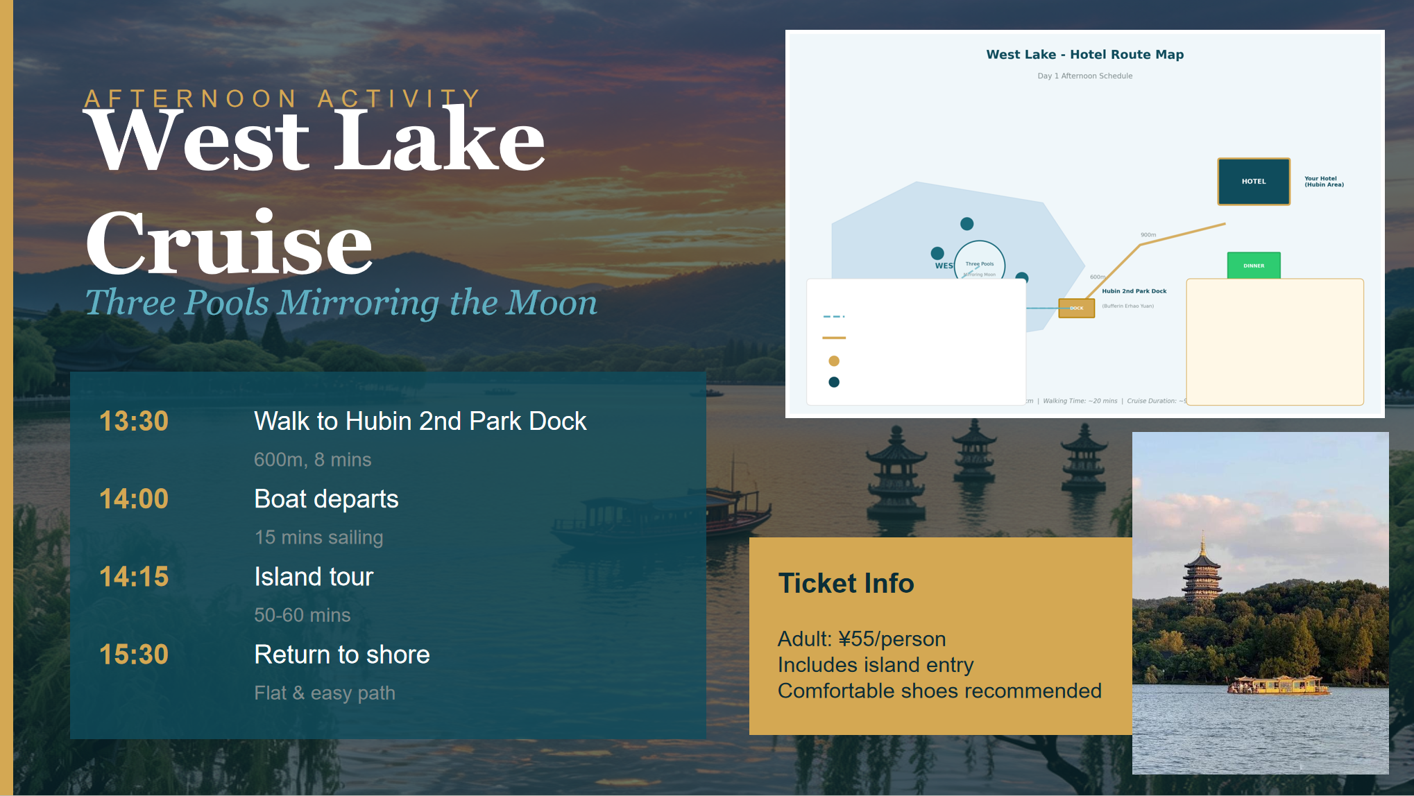 West Lake cruise with map & ticket info slide